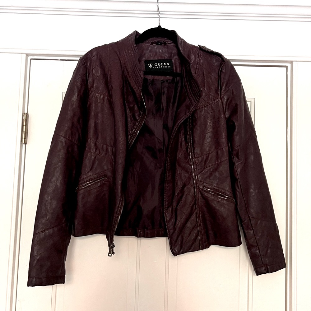 Guess Burgundy Leather Moto Jacket